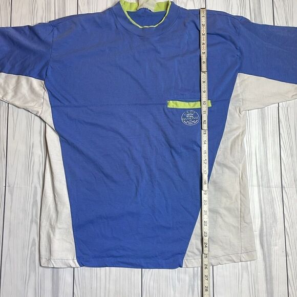 90s Vintage Color Block Blue White and green Tshirt Large - Picture 4 of 6